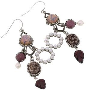 Handmade Antique Findings Pearls, Roses & Moonstone Earrings-Boutique